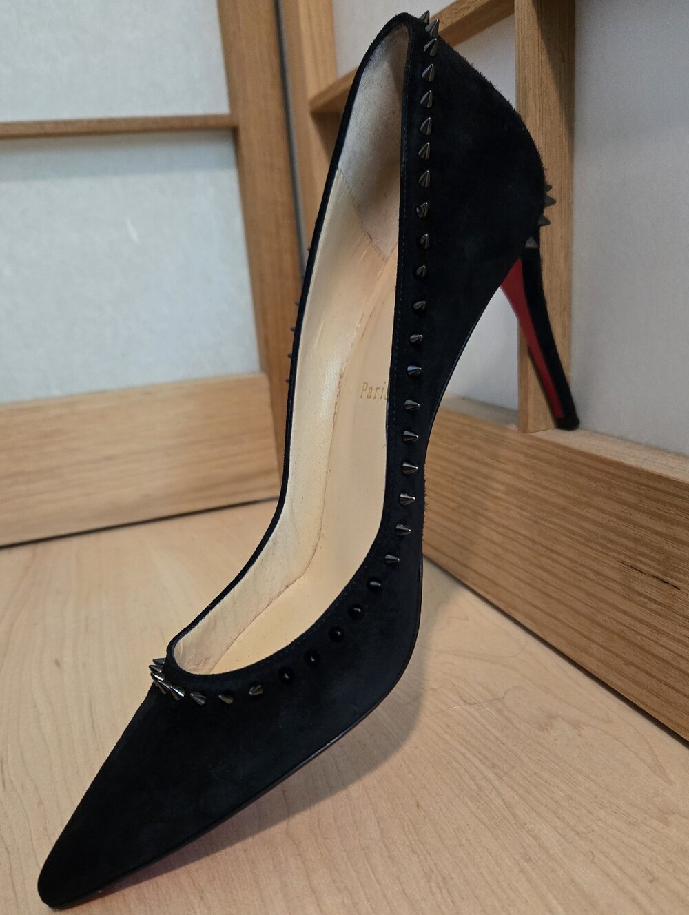 Christian Louboutin Black Suede Studded Pointed-Toe Stiletto 39.5
